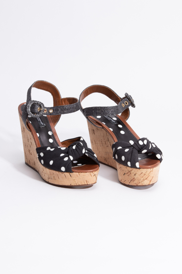 

Dolce&gabbana Polka-dot Knotted Wedge Sandal