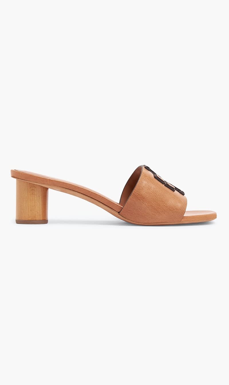 

Tory Burch Brown Double Stack Logo Mule Sandal for Women | The Deal Outlet