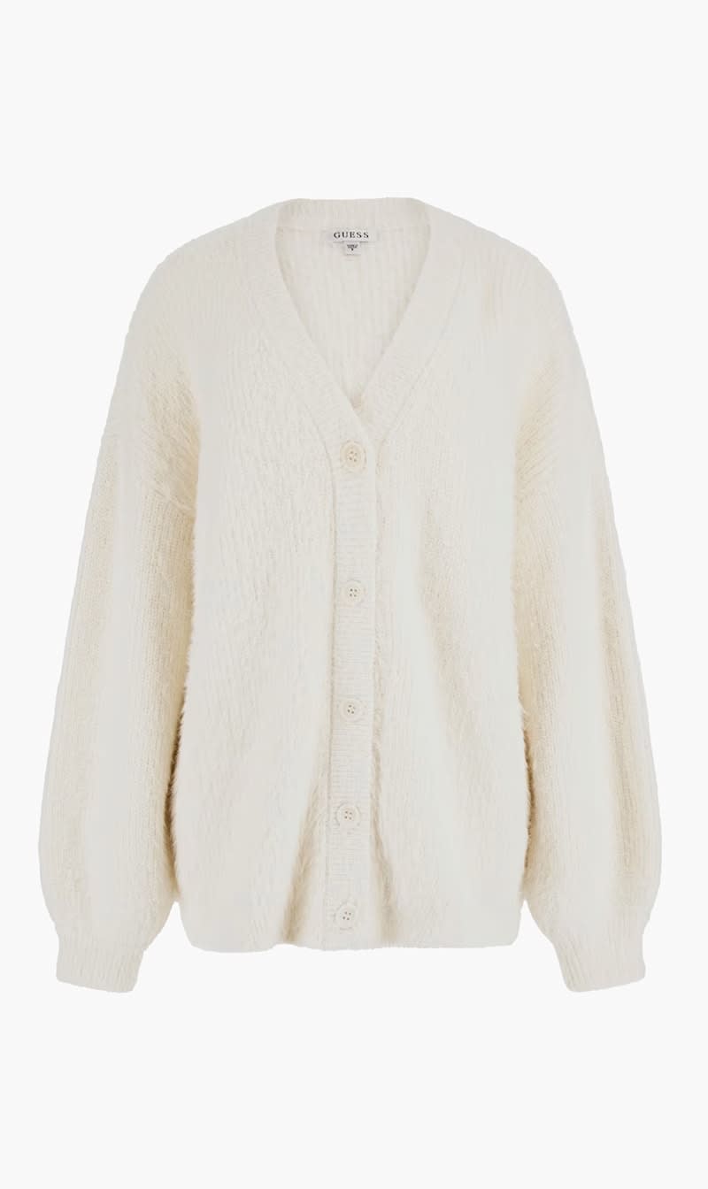 

Guess White Ls Sahar Fuzzy Cardigan for Women | The Deal Outlet