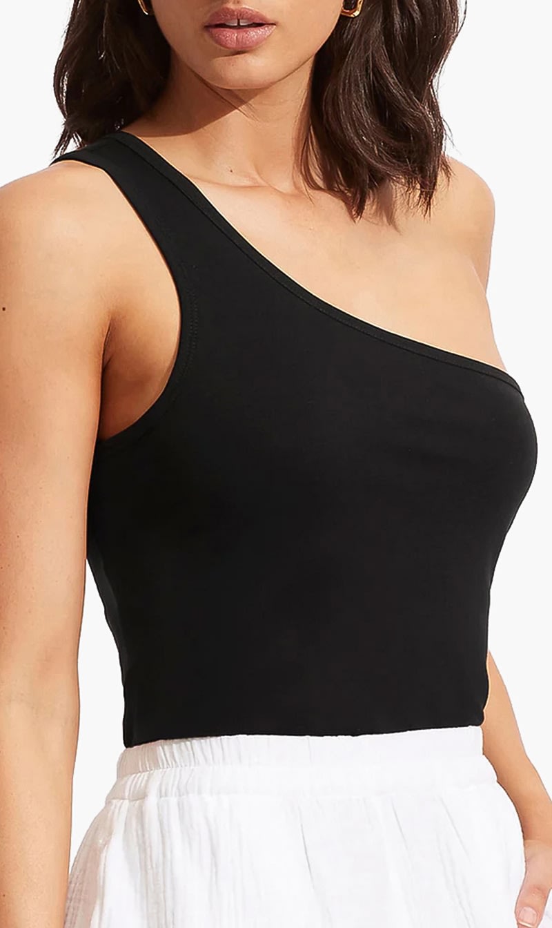 Seafolly Black One Shoulder Jersey Tank Top for Women