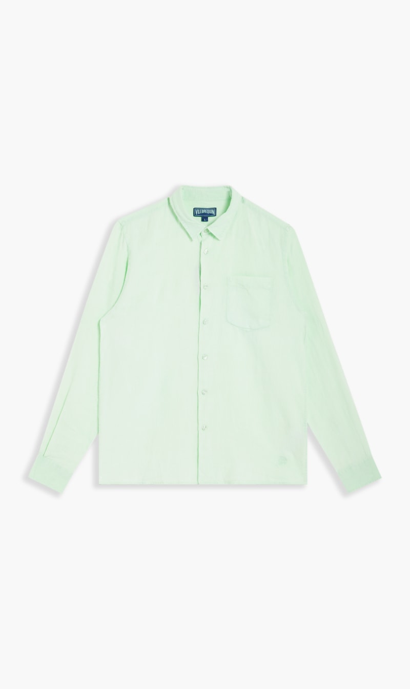 

Vilebrequin Green Linen Mineral Dye Shirt Solid for Men | The Deal Outlet