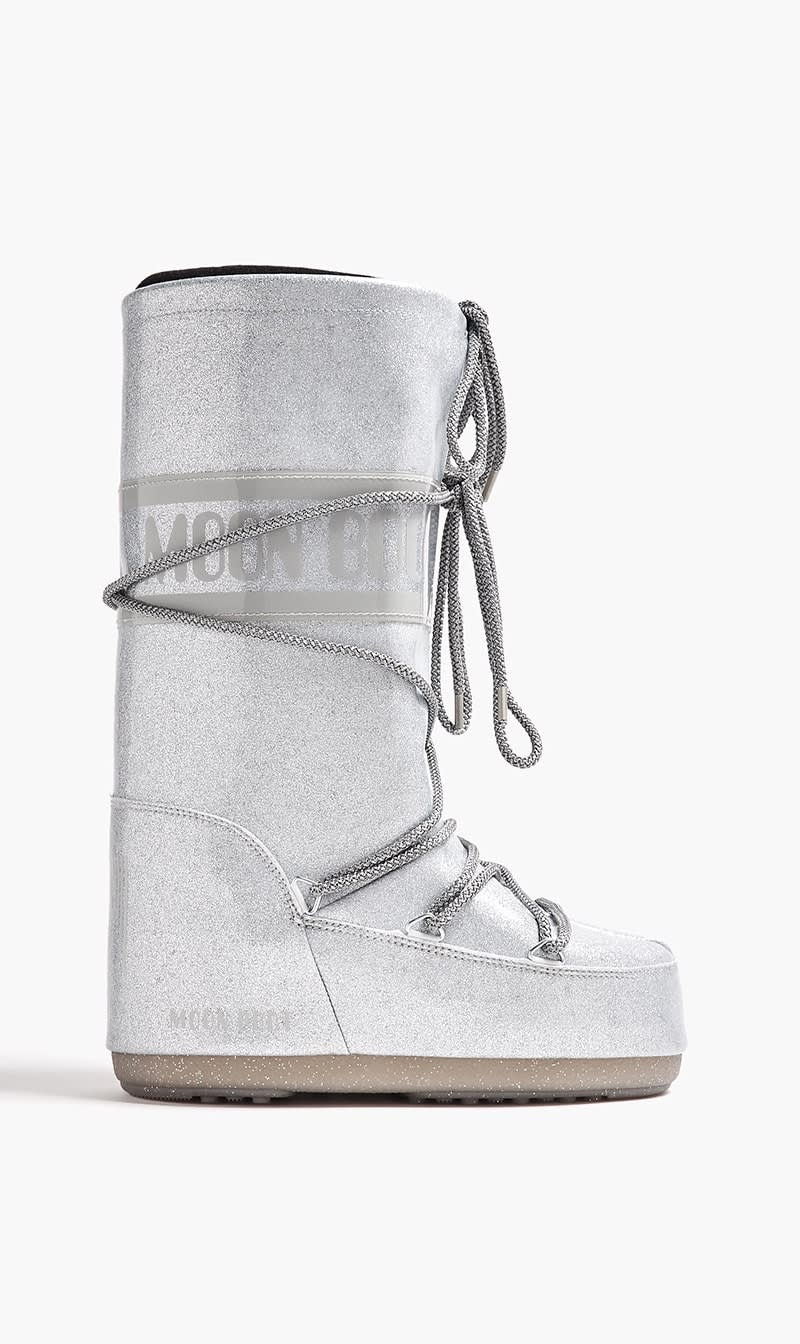 

Moon Boot Silver Icon Glitter Boots for Women | The Deal Outlet