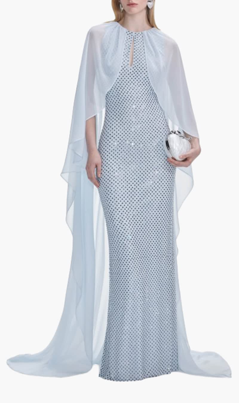 Self-portrait Blue Rhinestone Cape Maxi Dress for Women