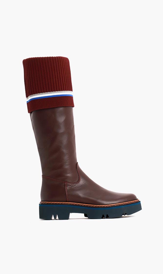 

Pollini Leather Ribbed Hem Knee Boots