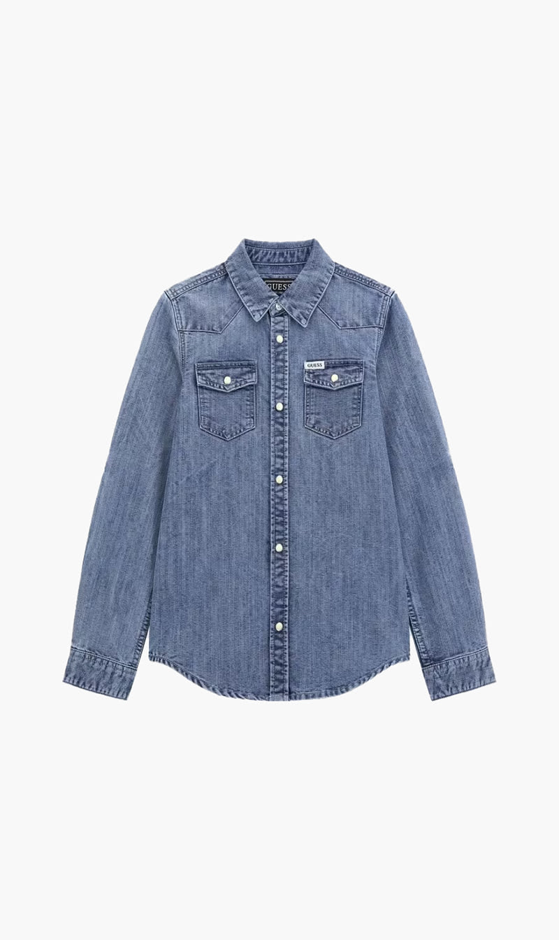 

Guess Blue Denim Adj Ls Shirt for Boys | The Deal Outlet