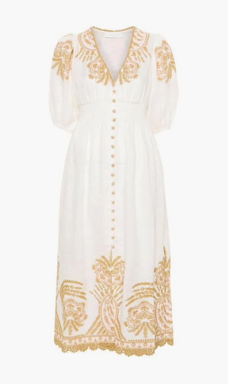 

Zimmermann Beige Linen Midi Dress for Women | The Deal Outlet