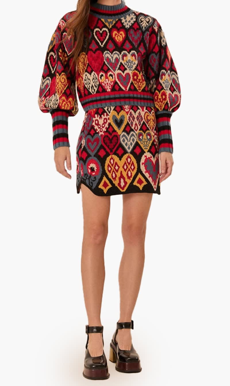 

Farm Rio Multi-color Hearts Ikat Skirt for Women | The Deal Outlet