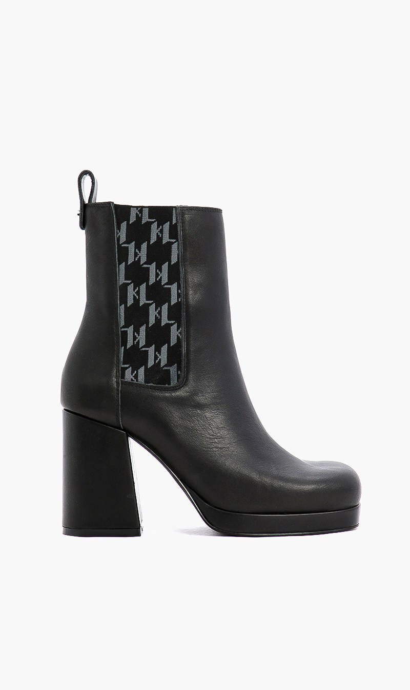 

Karl Lagerfeld Black Monogram Gore Boots for Women | The Deal Outlet