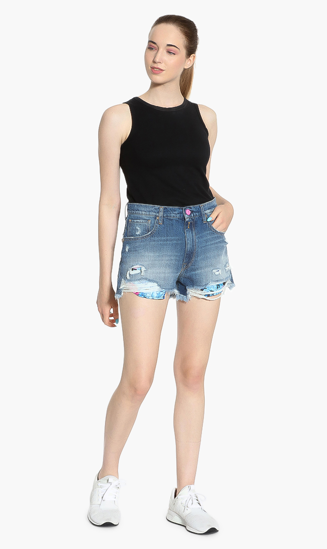 

Cross-hatch Cotton Denim Short, Blue